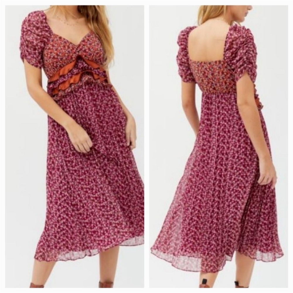 Urban outfitters Floral Puff Sleeve Midi Dress